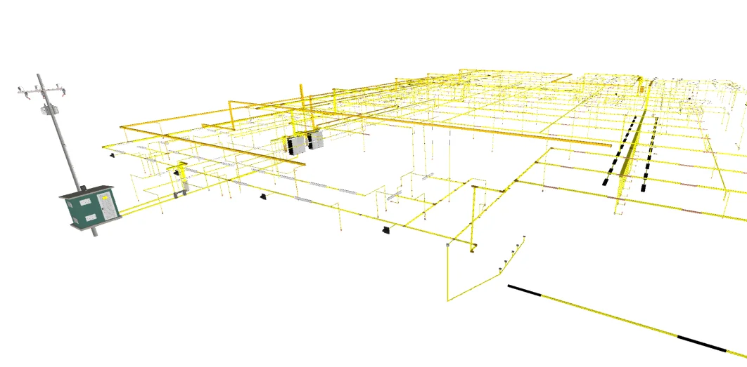 Modelo técnico das instalações elétricas do supermercado de aproximadamente 4.000 m² em Itatinga